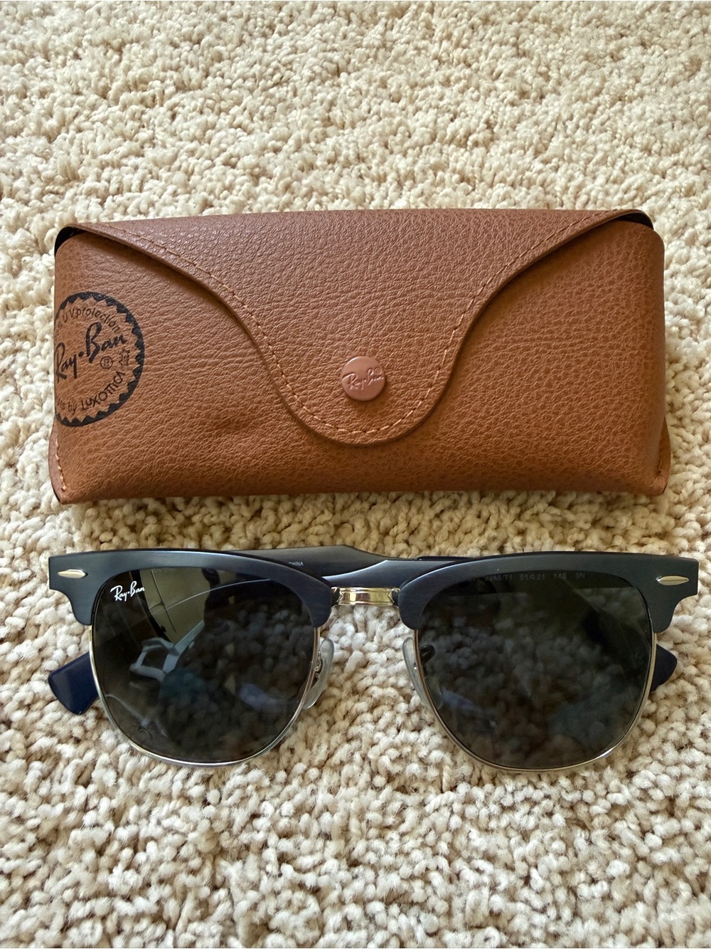 Ray-Ban Blue Clubmaster Sunglasses with Brown Case
